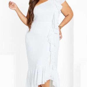 Elegant White One-Shoulder Dress City- Chic